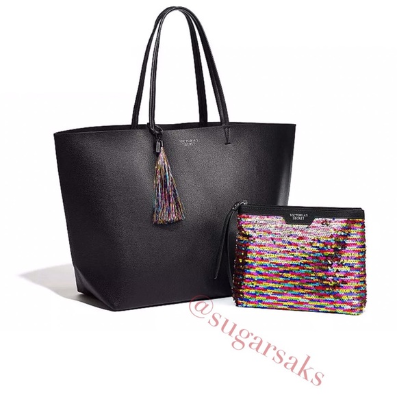 Victoria's Secret Handbags - Victoria’s Secret Black Tote with Sequin Clutch